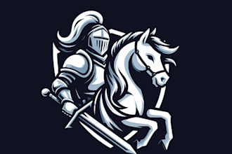 design awesome knight paladin with horse mascot logo for you