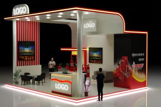 create stunning 3d exhibition stand, trade booth, stall, booth, kiosk for you