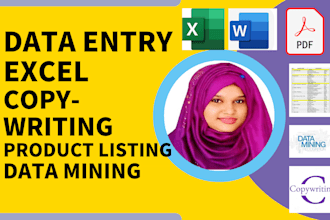 do data entry,excel,copy writing,mining,product listing,