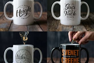 design coffee mugs, packaging and labels with typography