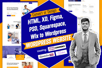 convert HTML, figma, squarespace, wix to wordpress website, elementor pro, divi