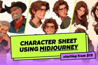 make character sheet using midjourney and photoshop