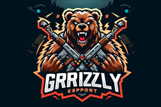 design outstanding  grizzly esport mascot logo with express delivery
