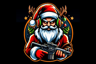 design super unique santa gaming mascot logo with creative concept