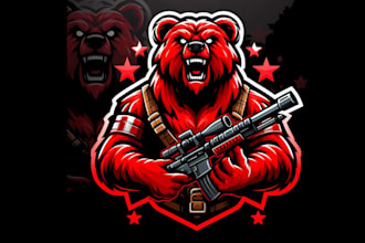 design beautiful red grizzly esport mascot logo with express delivery