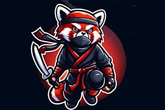 make a high quality ninja red panda mascot logo with unlimited revisions
