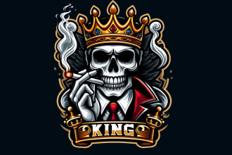 create beautiful king skull smoking mascot logo with express delivery