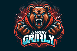 design super angry grizzly esport mascot logo for you in 12 hours