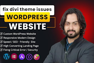 fix divi theme issues and customization wordpress website with divi builder