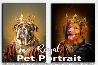 amazing royal pet portrait in custom caricature