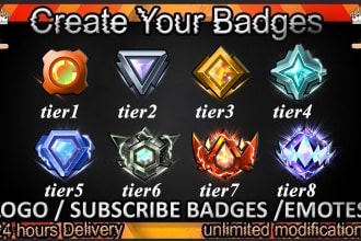 make 6 twitch, discord, kick, youtube sub badges and emotes