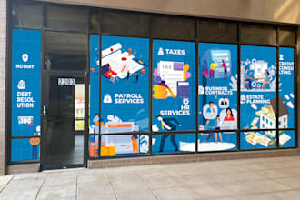 creative storefront, shopfront window graphic designs