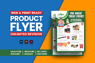 design product flyer, sell sheet, one pager, and sale sheet