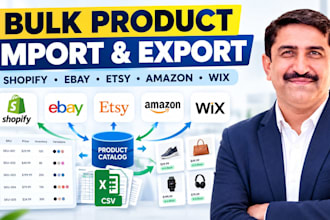 bulk import and export products on shopify, ebay, etsy, amazon, wix
