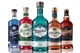 design label for gin, can, vodka, beer, whiskey, rum, tequila, cocktail and wine