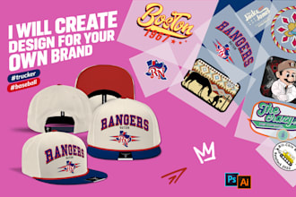 design badge, patches, logo for all hats, dad cap, snapback