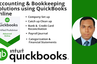 do set up, catch up, bank reconcile  and bookkeeping using quickbooks online