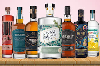 make label logo for gin wine whiskey tequila rum beer beverage vodka and liquor