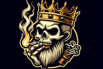 create beautiful king skull smoking mascot logo with unlimited revision