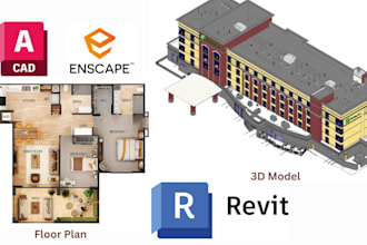 do floor plans, elevations by revit and render 3d views