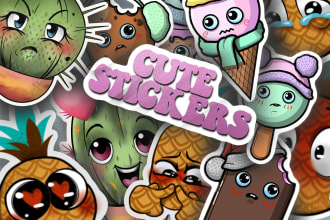create custom cute kawaii, doodle, cartoon emoji stickers just for you