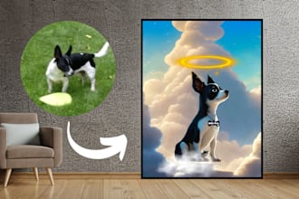 do creat pet memorial portrait, heaven dog portrait