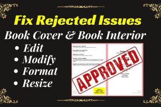 fix rejected book cover for KDP, ingramspark, lulu, edit, format, resize,