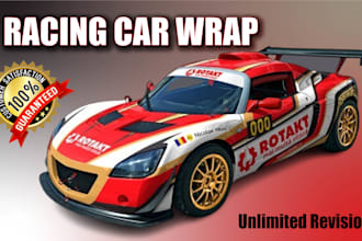 do outstanding, luxury, livery racing car wrap, car wrap, vehicle wrap
