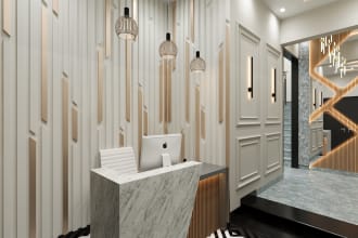 design your lobby, reception, shops, clinic, lounge area