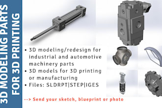 create 3d models of industrial and automotive machinery parts for 3d printing