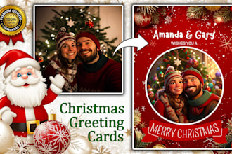 custom christmas greeting card, couple family portrait, illustration for gift