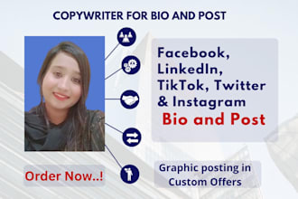 write bio and social media copy posts as your copywriter