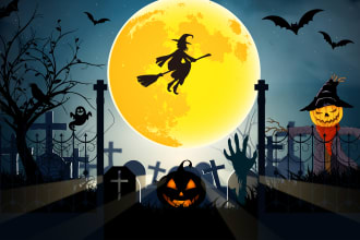 draw mesmeric custom halloween illustration for you