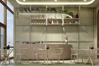 design and render modern cafe and bakery interior design