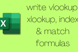 write vlookup, index and match formulas