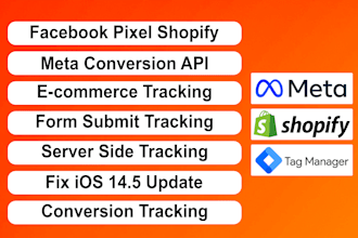 fix or setup facebook pixel shopify, meta pixel, conversion API, fix pixel, GTM