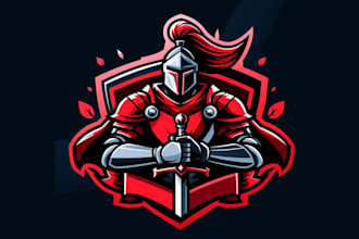 make a high quality red knight warrior mascot logo design for you