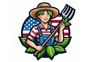design outstanding american leaf farmer mascot logo  with express delivery