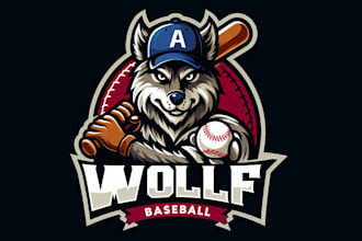 design outstanding wolf play baseball mascot logo with express deliver
