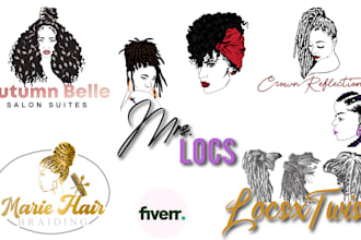 do african hair, braids,locs, and salon logo