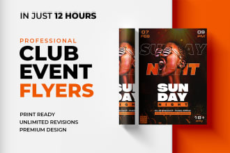 design club, event, and party flyer design within 12 hours