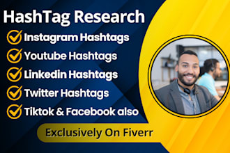 research perfect instagram hashtags, youtube, linkedin, twitter, tiktok and fb