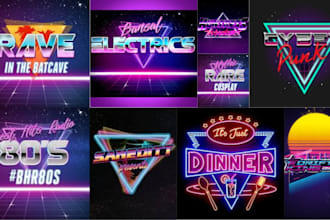 design 60s,70s,80s,90s synthwave retro vintage,neon and 3d logo for your brand