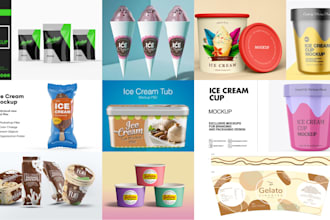 do paper cup design, ice cream, rippled cup, popcorn label, can and 3d mockup
