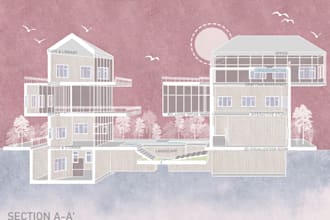 render architectural plan, elevation, section in photoshop