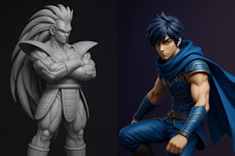 sculpt 3d anime character figure, diorama, anime cosplay
