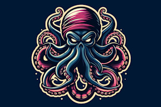 make a high quality kraken octopus mascot logo design for you