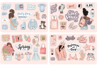 provide premade fun stickers, typography, mental health and kawaii stickers