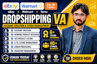 do ebay,walmart, temu dropshipping product research store management and listing