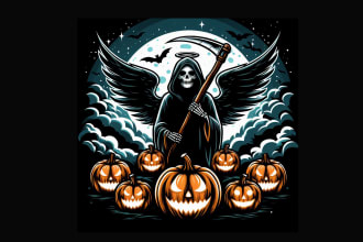 do angel death halloween  pumpkin  grim reaper logo with unlimited revision